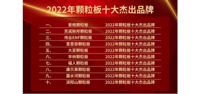 伟业ENF颗粒板入选“2022年颗粒板十大杰出品牌”